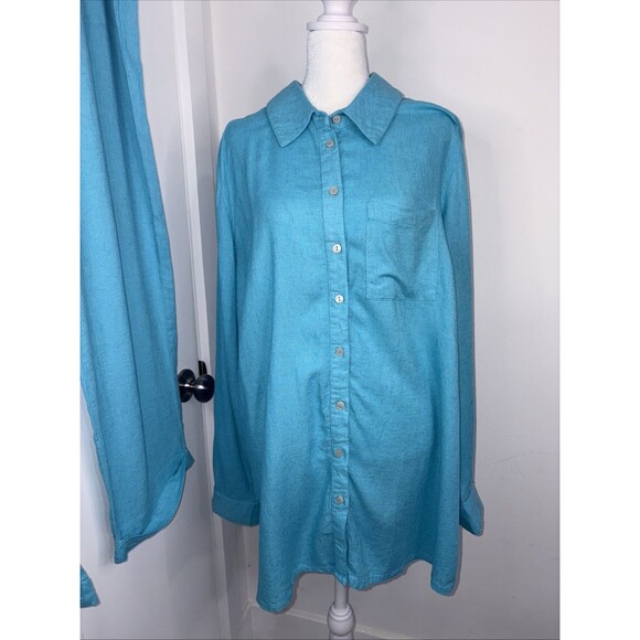 Natural’s D&Co Large Turquoise Pants Suit Linen Blend Tunic Stunning Lagenlook